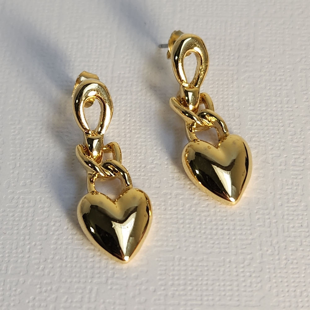 Sweeet! VTG Gold Clad Heart Drop Stud Earrings